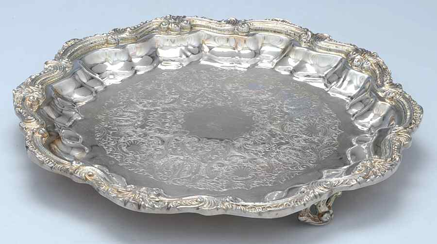 ENV2 (Silverplate, Hollowware) 12" 3-Toed Silverplate Round Tray by English Silver Mfg Co.-1