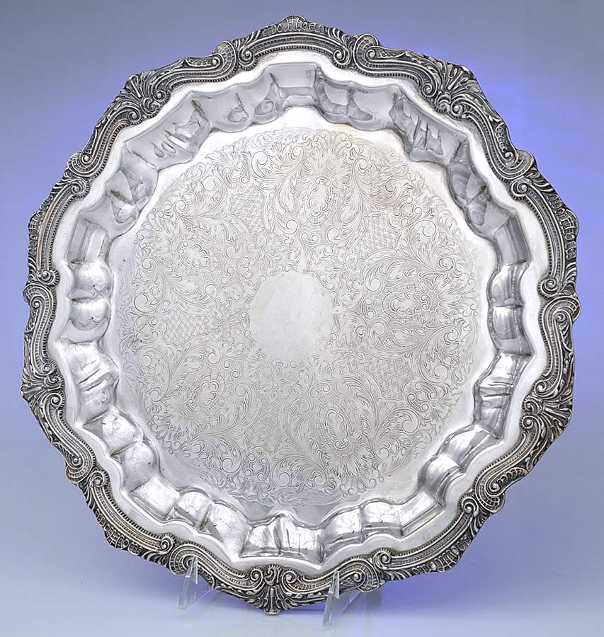 ENV2 (Silverplate, Hollowware) 15" 3-Toed Silverplate Round Tray by English Silver Mfg Co.-1
