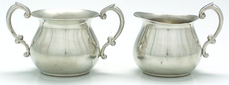 727 (Pewter, Hollowware) Mini Creamer and Open Sugar Set by Empire Silver Co-1