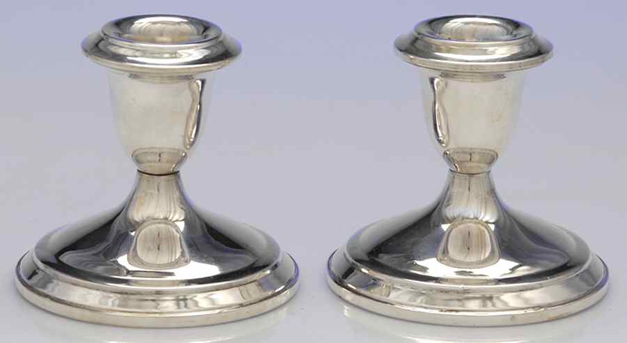 44 (Sterling, Hollowware) Pair of Weighted Candleholders by Empire Silver Co-1