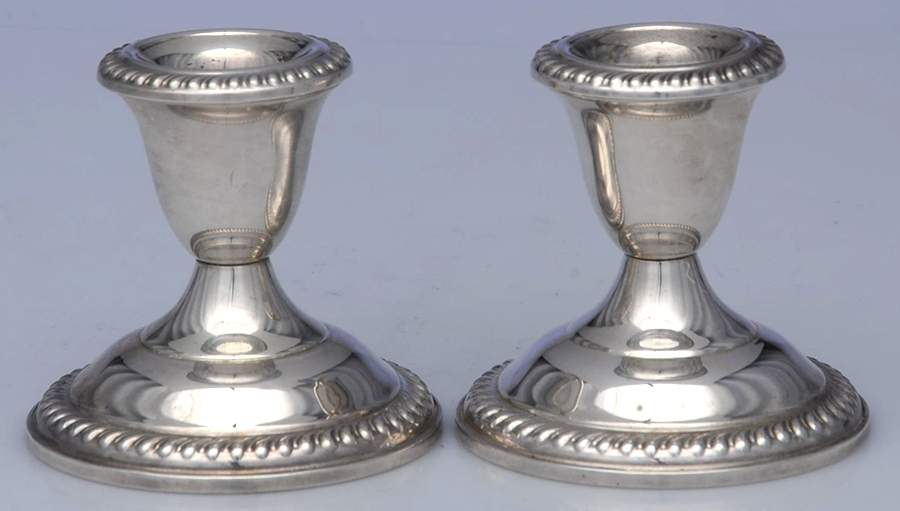 44 (Sterling, Hollowware) Pair of Weighted Candleholders by Empire Silver Co-1