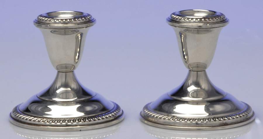 44 (Sterling, Hollowware) Pair of Weighted Candleholders by Empire Silver Co-1