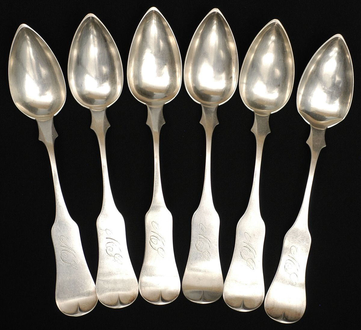 Coin Silver Flatware Dessert/Oval Soup Spoon - Set of 6 by E. H. Hill-1