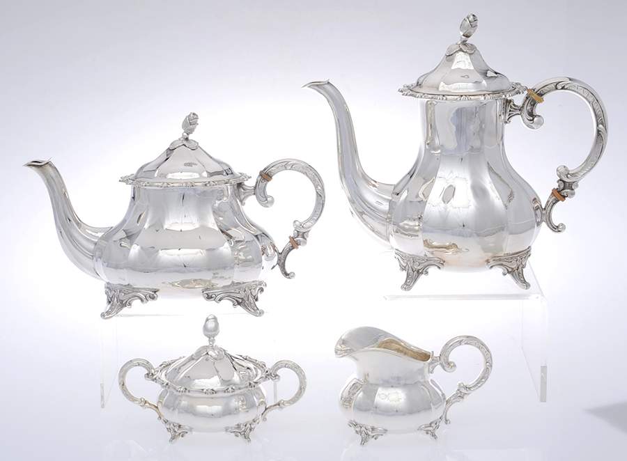 EUF9 (Sterling, Hollowware) 4 Piece Tea Set (SCP, STP, SCR, SSU) by Eugen Ferner-1
