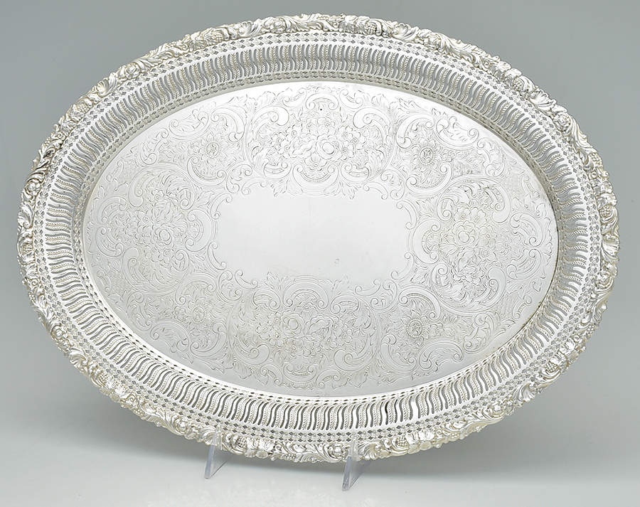 Grape Design (Silverplate Hollowware) 16" Oval Footed Tray by Ellis-Barker-1