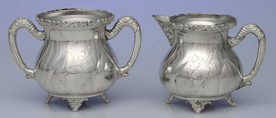 1504 (Silverplate, Hollowware) Creamer & Open Sugar Set by Empire Arts Metal Works-1