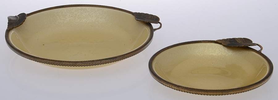 Guilloche Enamelware Pair of Round All Purpose Dishes by Evans Enamelware-1