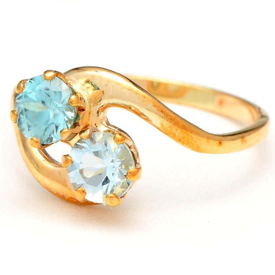 10KY Blue Zircon (0.45) & Blue Topaz (0.43) Bypass Ring-1