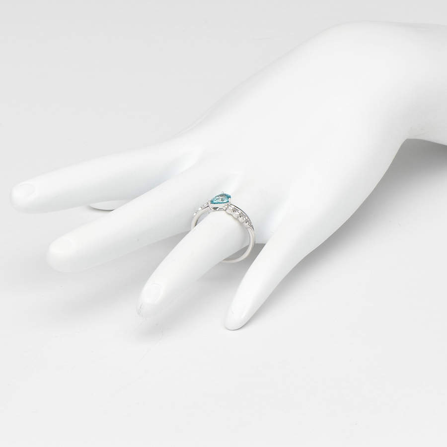 14KW Pear-Cut Blue Zircon (0.91) & Diamond (0.10) Bypass Ring-5