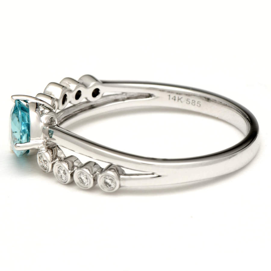 14KW Pear-Cut Blue Zircon (0.91) & Diamond (0.10) Bypass Ring-3