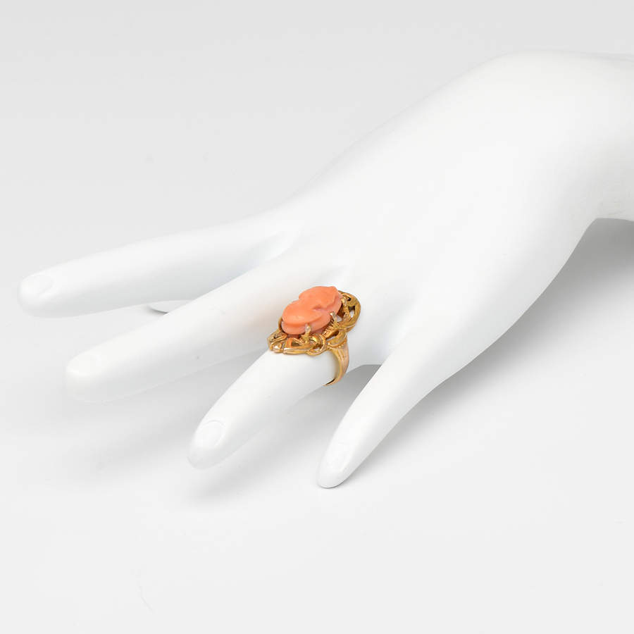 14KY Art Nouveau Lady Coral Cameo Ring-5
