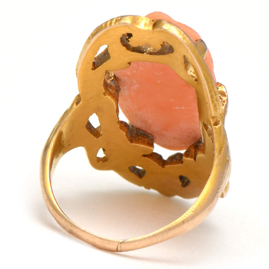 14KY Art Nouveau Lady Coral Cameo Ring-2