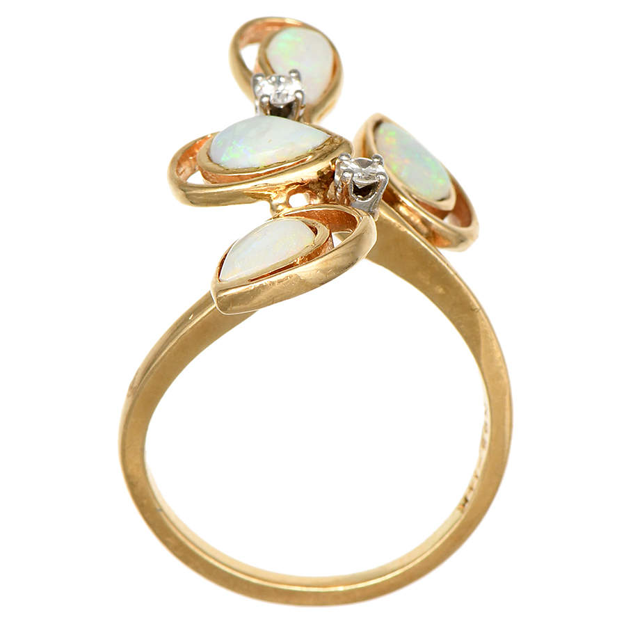 14KY White Opal  And Diamond Spray Ring-4