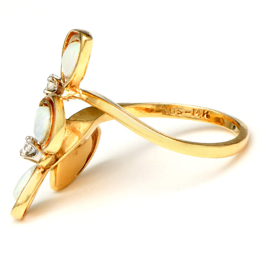14KY White Opal  And Diamond Spray Ring-3
