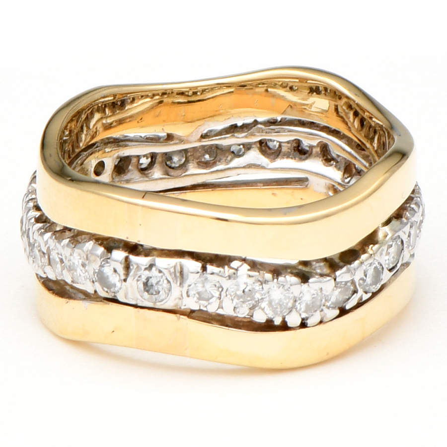 14KYW Handcrafted Diamond (1.0) Wavy Row Ring-2