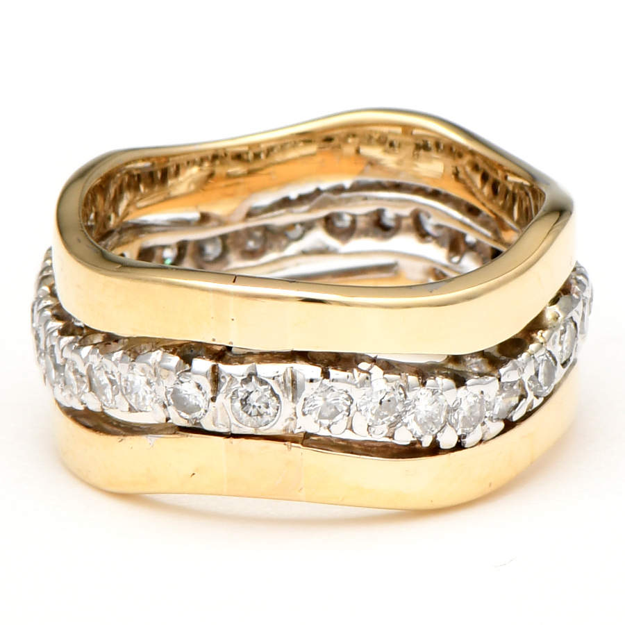 14KYW Handcrafted Diamond (1.0) Wavy Row Ring-1