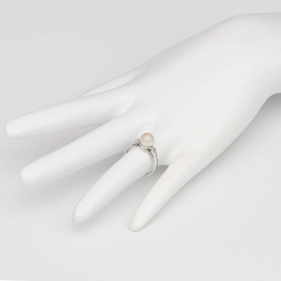 14KW Vintage Cultured Akoya Pearl Solitaire Ring-5