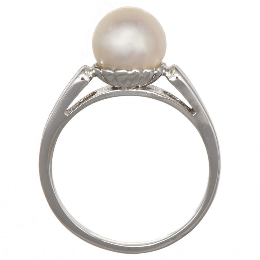 14KW Vintage Cultured Akoya Pearl Solitaire Ring-4