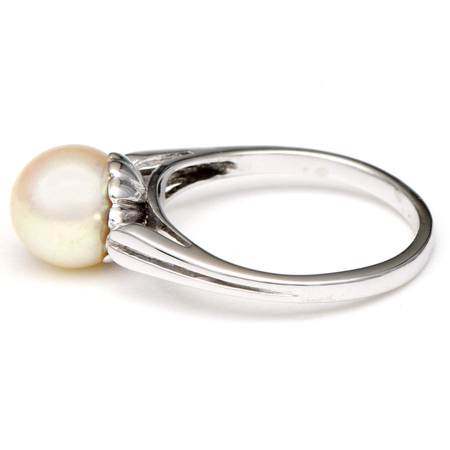 14KW Vintage Cultured Akoya Pearl Solitaire Ring-3
