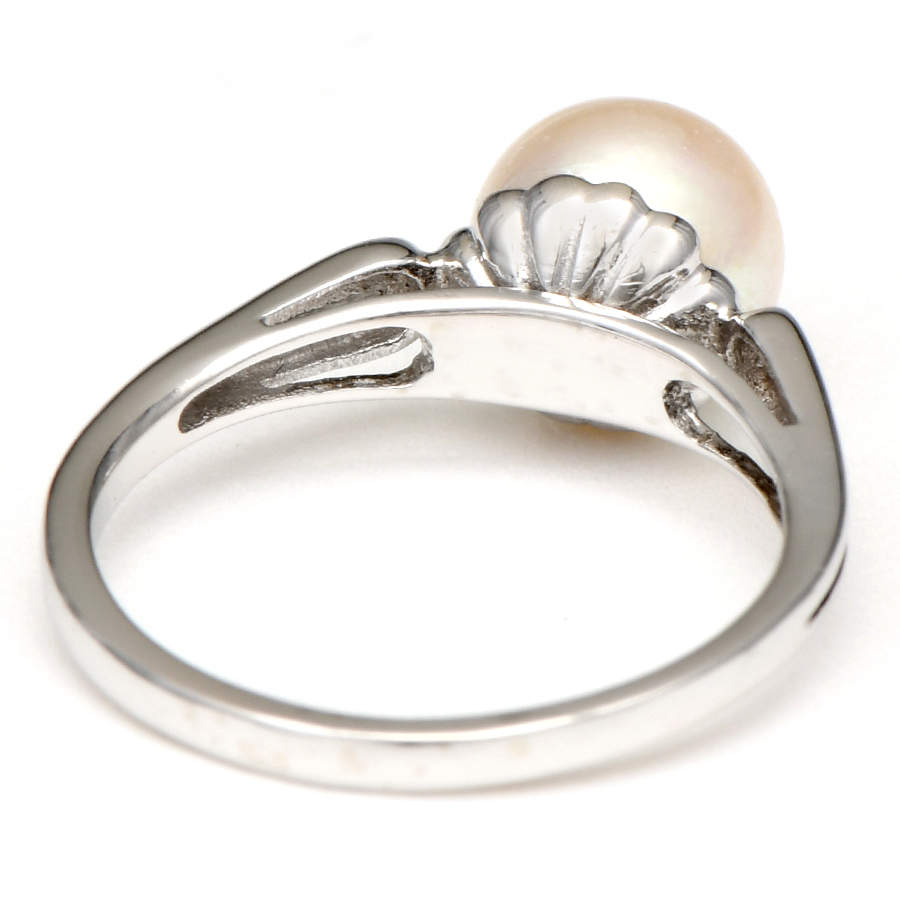14KW Vintage Cultured Akoya Pearl Solitaire Ring-2