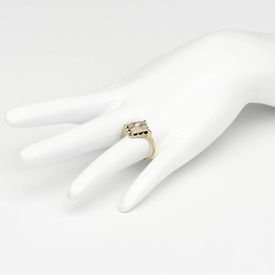14KW Vintage Inspired Diamond (0.10) Accent Square Ring-5