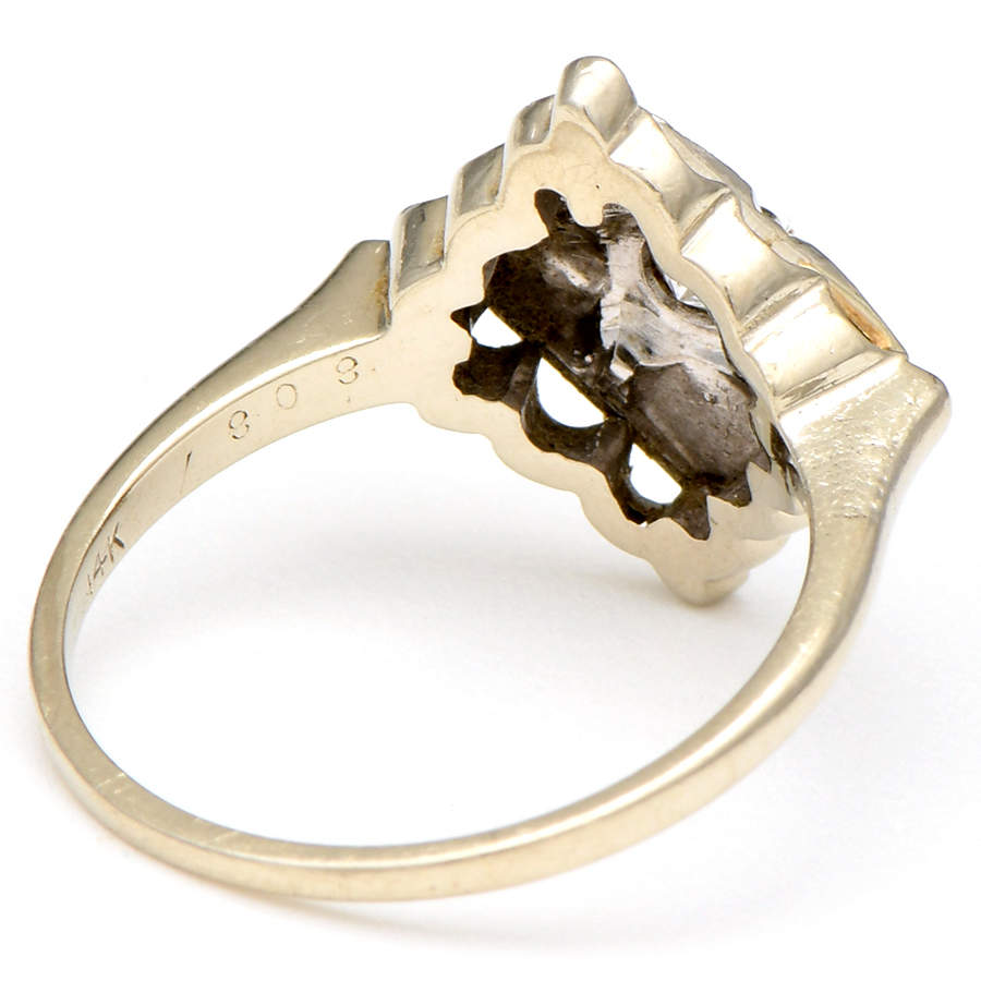 14KW Vintage Inspired Diamond (0.10) Accent Square Ring-2