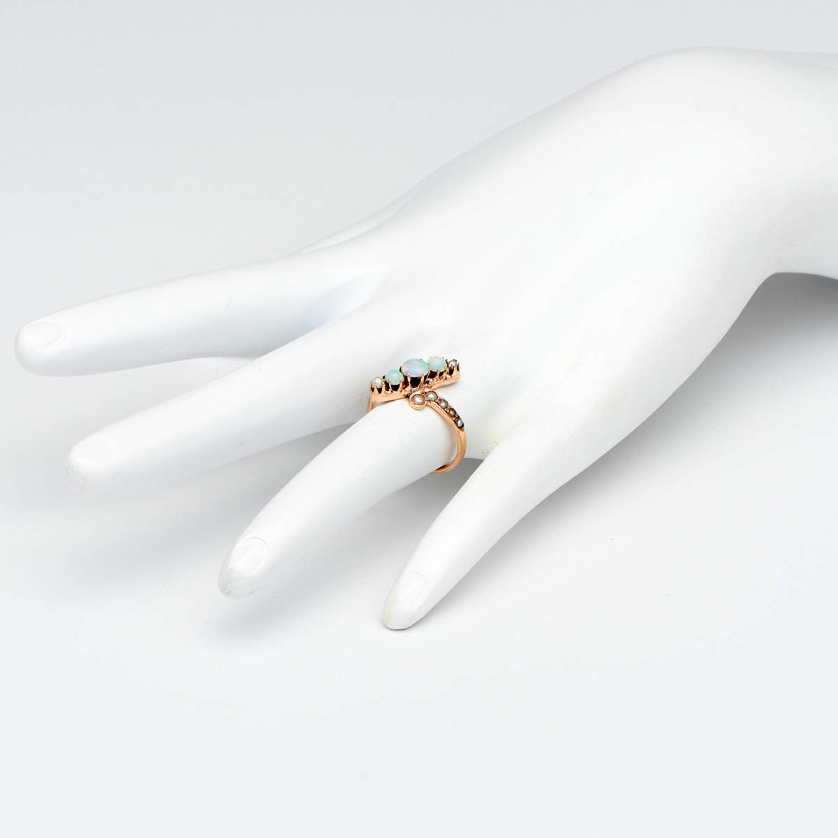 10KR Victorian Diagonal Opal & Seed Pearls Ring-5