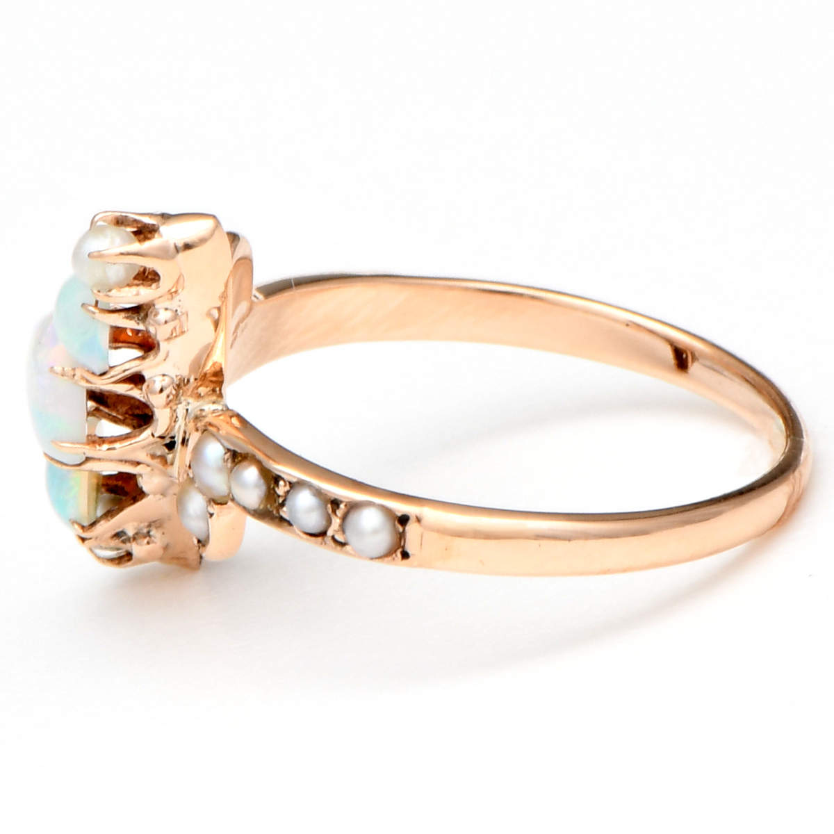 10KR Victorian Diagonal Opal & Seed Pearls Ring-3
