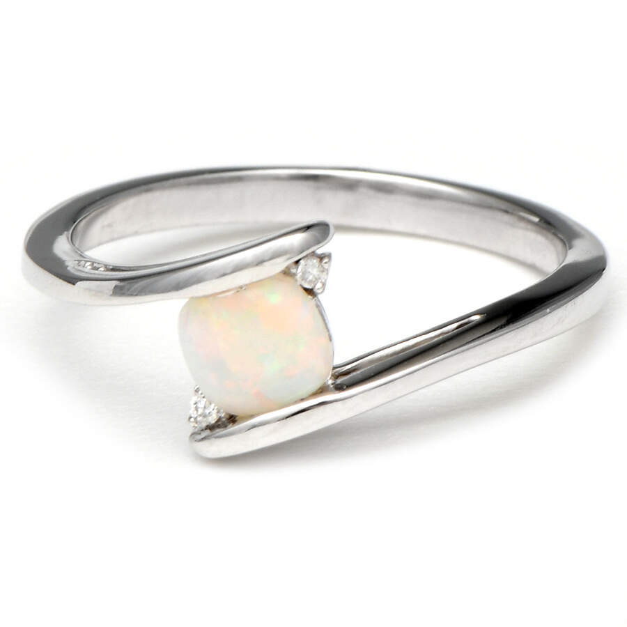 14KW White Opal & Diamond Accent Bypass Ring-1