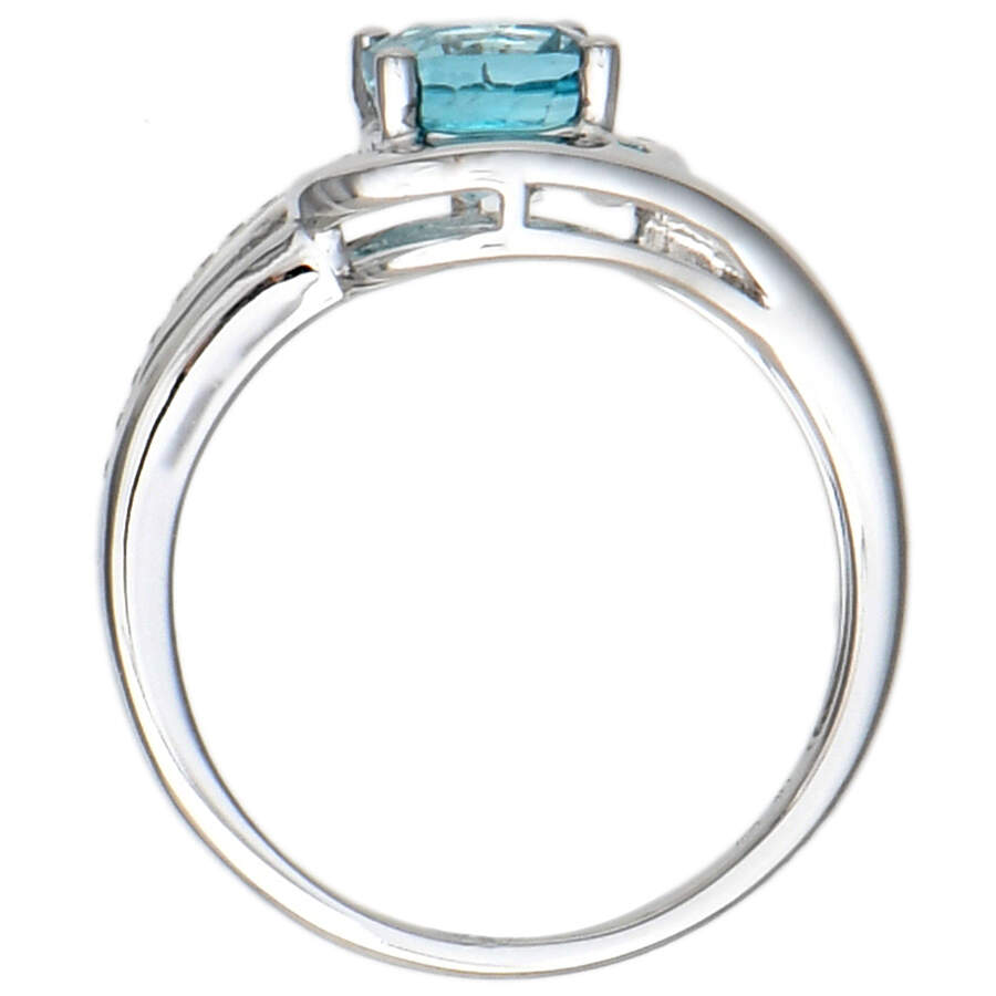 14KW Cushion Cut Blue Zircon (1.84) & Diamond (0.07) Bypass Ring-4