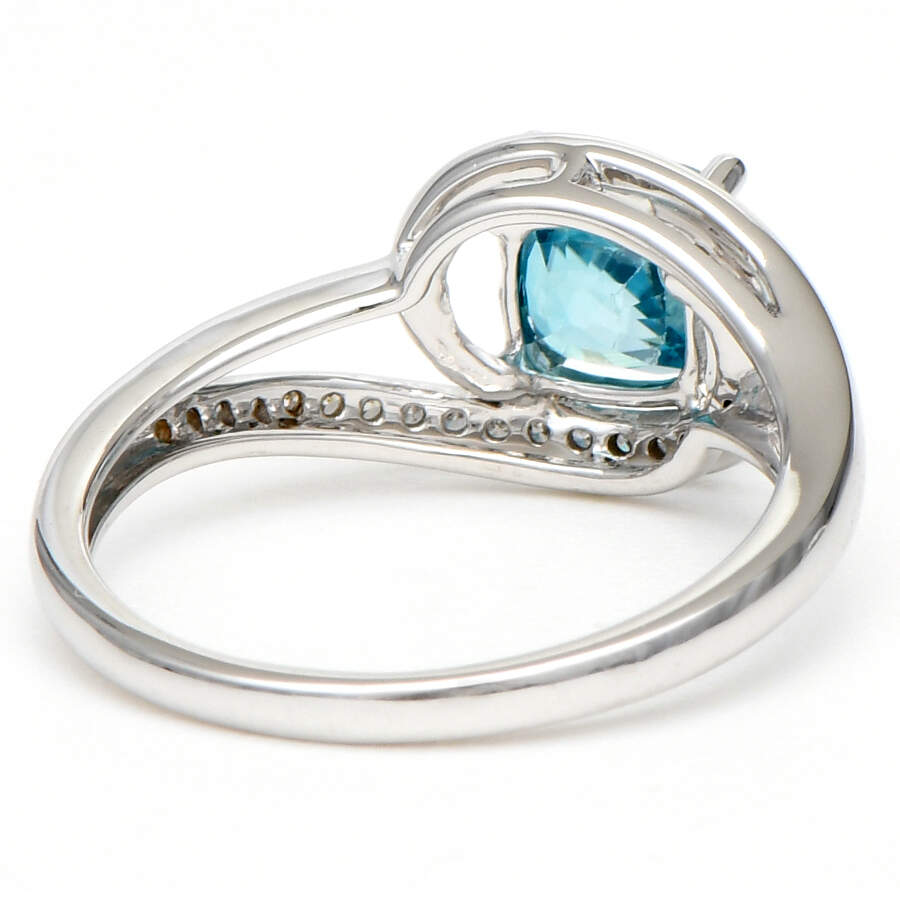 14KW Cushion Cut Blue Zircon (1.84) & Diamond (0.07) Bypass Ring-2