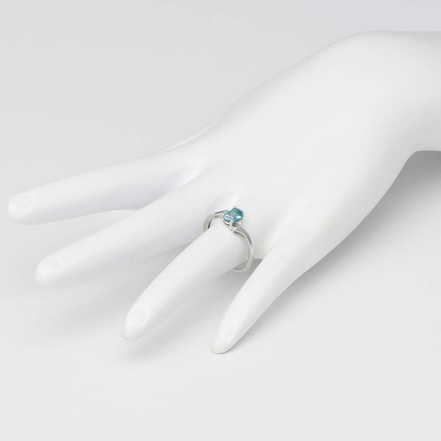 14KW Blue Zircon(.78) & Diamond Halo Ring-5