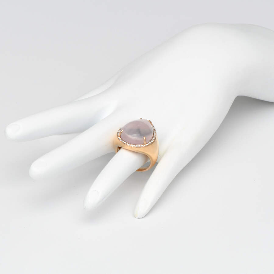 14KR Rose Quartz (16.0) & Diamond Statement Ring-5