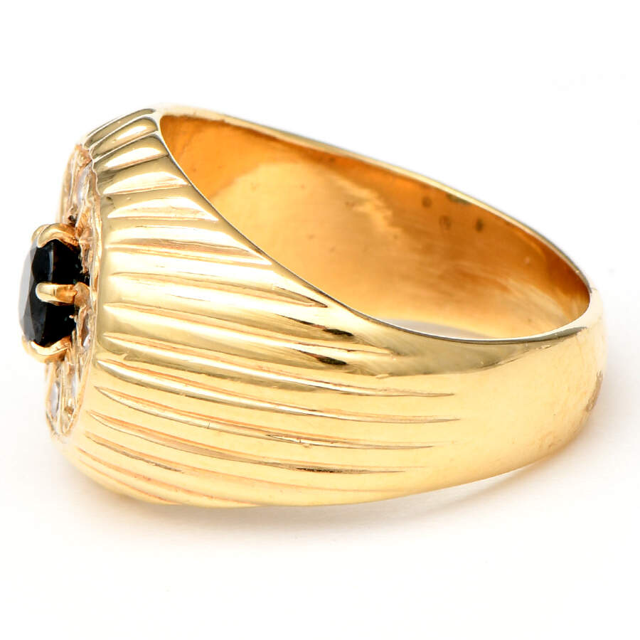 14KY Vintage Sapphire(.60) & Diamond Ribbed Ring-3