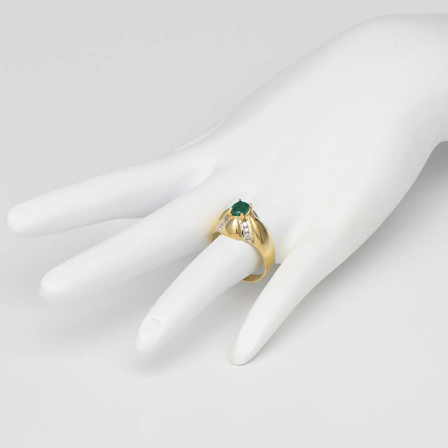 14KYW Emerald (0.47) & Diamond (0.24) X-Dome Ring-5