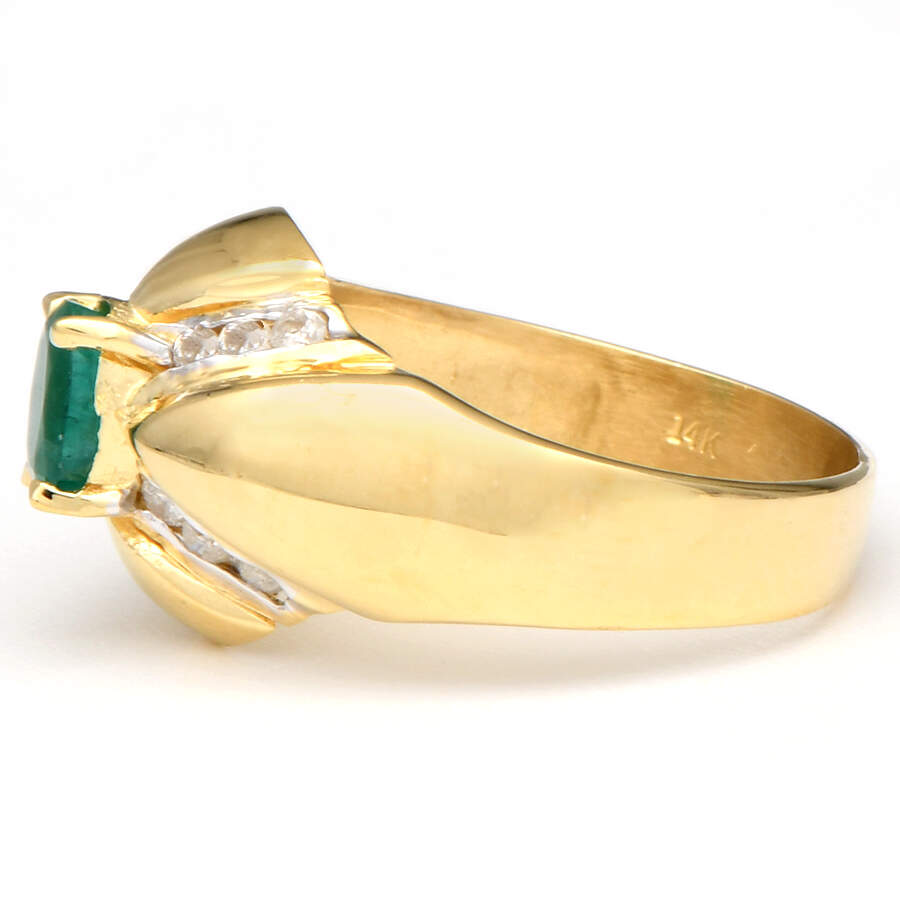 14KYW Emerald (0.47) & Diamond (0.24) X-Dome Ring-3