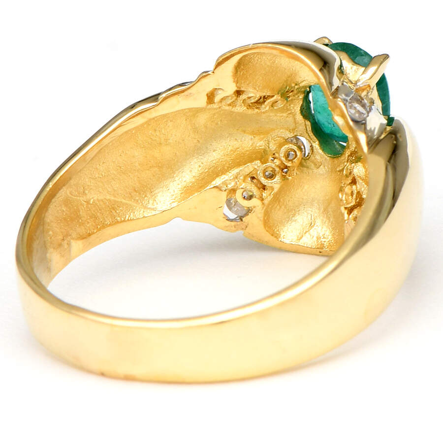 14KYW Emerald (0.47) & Diamond (0.24) X-Dome Ring-2