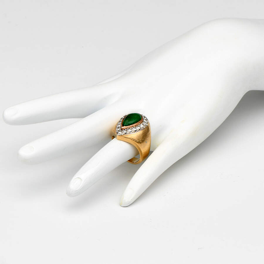 14KY Vintage Jadeite Jade & Diamond(0.60) Ring-5