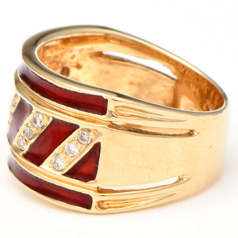 14KY Diamond(0.20) & Red Enamel Band Ring-3