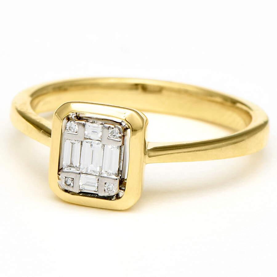 18KYW Simon G. Multi Diamond(0.17) Square Ring-1