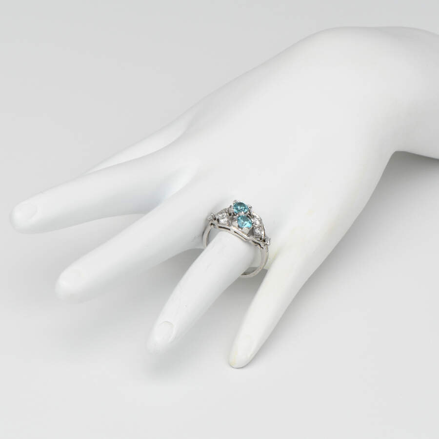 14KW Vintage Blue Zircon(1.30) & Diamond(0.32) Ring-5