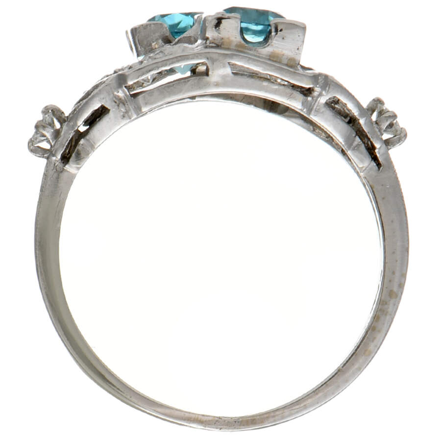 14KW Vintage Blue Zircon(1.30) & Diamond(0.32) Ring-4