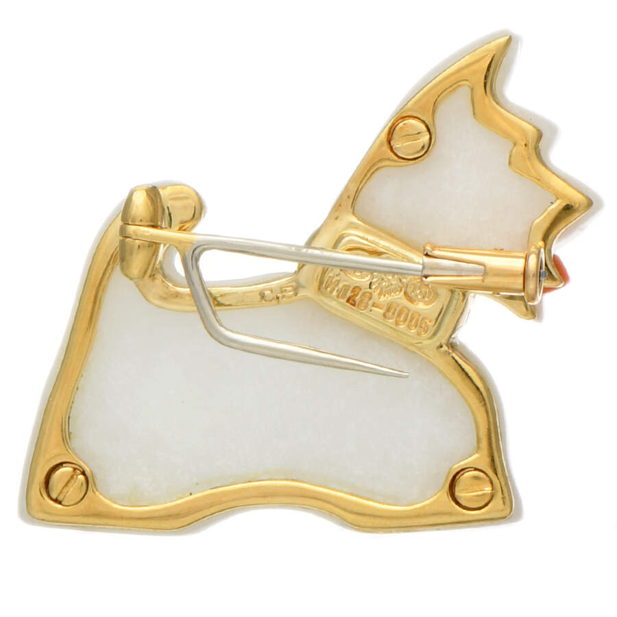 18KY White Jade & Diamond(0.08)Scottie Dog Pin-2