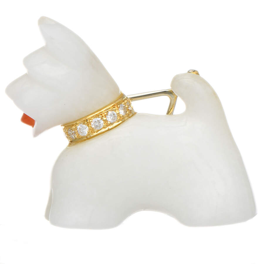 18KY White Jade & Diamond(0.08)Scottie Dog Pin-1