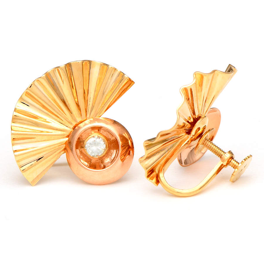 14KY Retro Modern Diamond & Fan Earrings-2