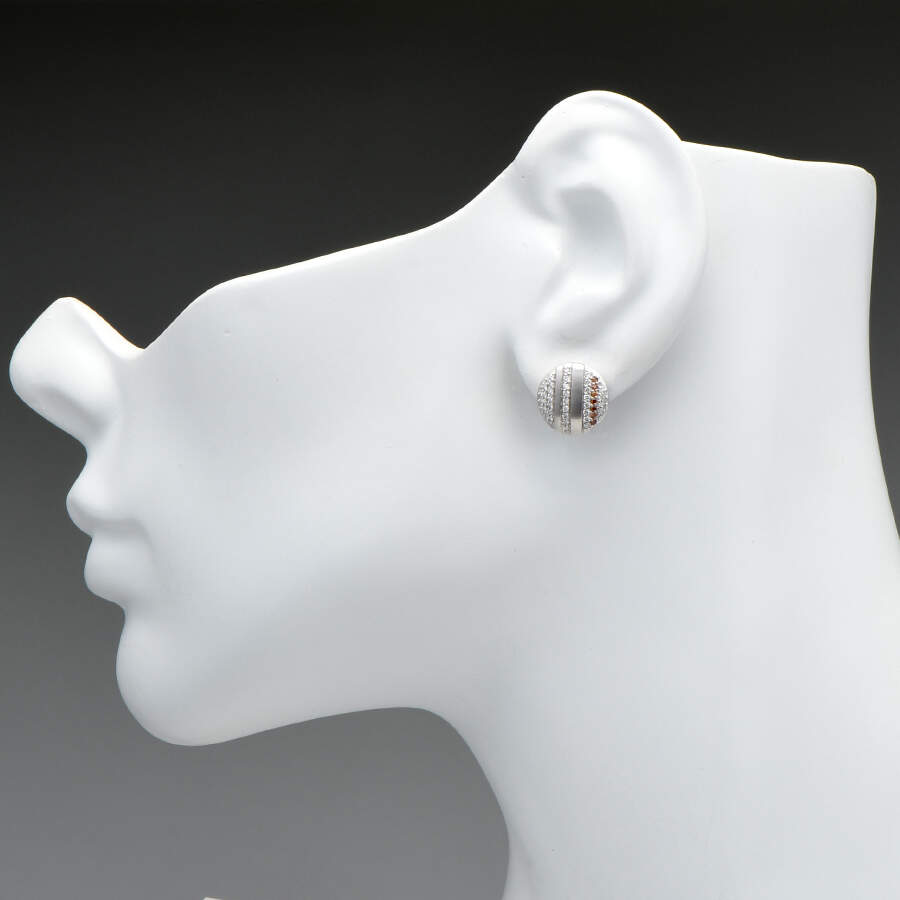 14KW White (0.32) & Brown (0.07) Diamond Button Earrings-3