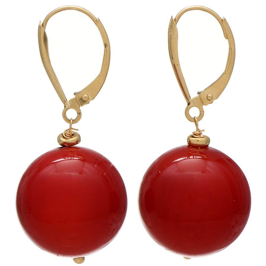 14KY Red Quartz Bead Dangle Earrings-2