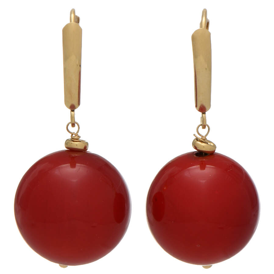 14KY Red Quartz Bead Dangle Earrings-1