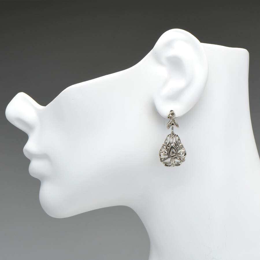 Silver Vintage Rough Diamond Crystal Drop Earrings-3