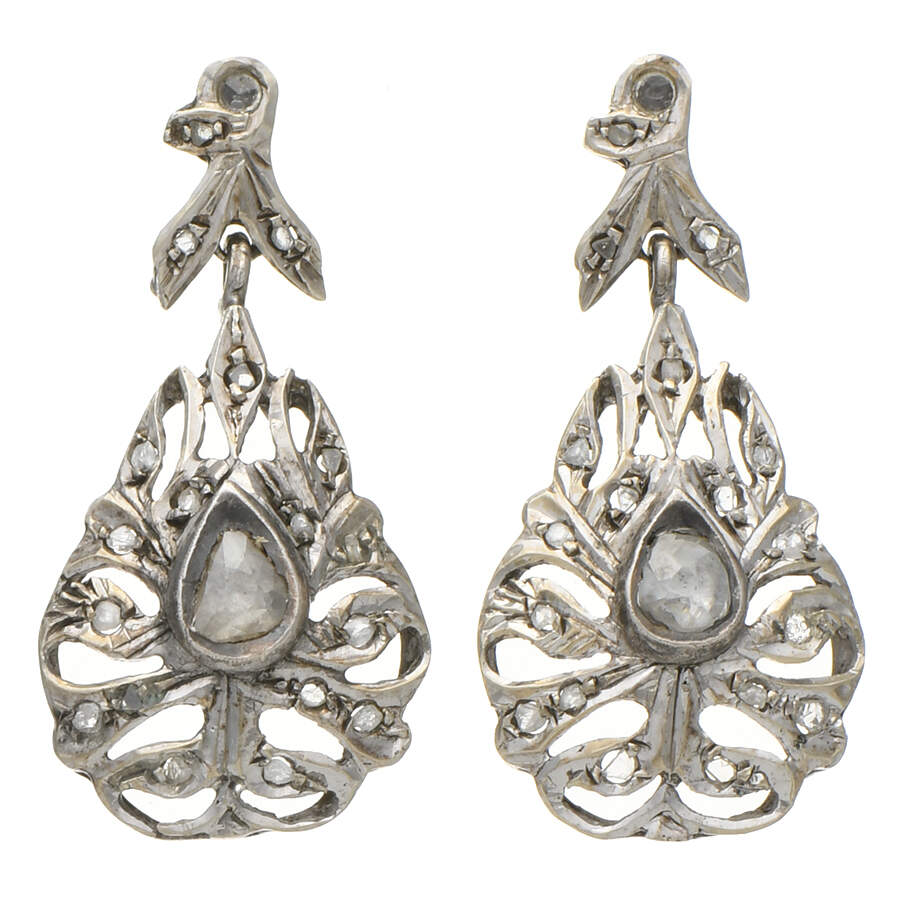 Silver Vintage Rough Diamond Crystal Drop Earrings-1